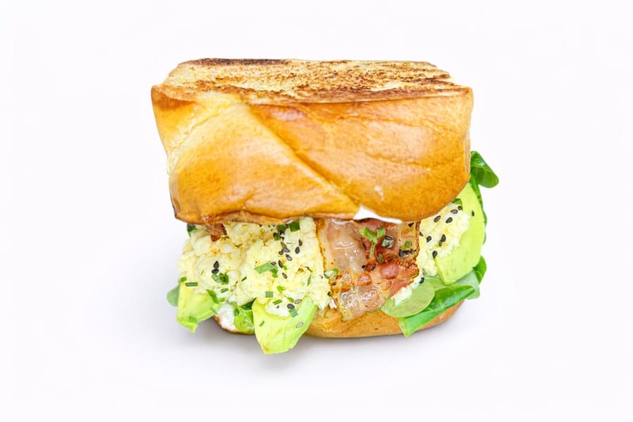 Brioche Sandwich with bacon and eggs